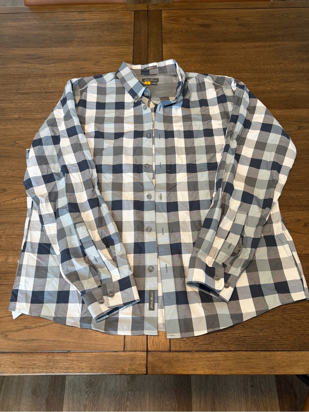 Eddie Bauer Blue and White Plaid Button-Down Shirt XL